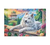 White Poodle Floral 1000 Piece Jigsaw Puzzle for Adults Happy Time Snow Day Activity Indoor Fun No Dust Pieces Great Gift for Neighbors 1000 PCS