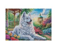 White Poodle Floral 300 Piece Jigsaw Puzzle for Adults Jigsaw Cozy Night In Activity Colourful Challenge Great Gift for Puzzle Lovers Stress Reliever 300 PCS