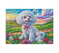 White Poodle Flower Field 500 Piece Jigsaw Puzzle for Adults Teens Music Room Decor Creative Outlet Whimsical Artwork for Musicians 500 PCS