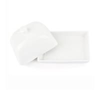 White Porcelain Butter Dish with Lid - Elegant Ceramic Butter Keeper Premium Fine China Tableware Large Capacity for Standard Butter Blocks Dishwasher & Microwave Safe.