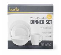 White Porcelain Dinner Set 16 Piece | 4 Dinner Plates 9", 4 Side Plates 7.5", 4 Bowls 7", 4 Mugs 11oz | Dishwasher & Microwave Safe