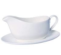White Porcelain Gravy Boat with Tray High Temperature Glazed Ceramics Gravy Saucer Handmade Useful Practical Gourmet Gravy Pot for Milk, Desserts Stands, Salad Dressing, Gifts,14oz