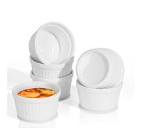 White Porcelain Ramekins, 200ML Baking Cups for Souffle, Porcelain Souffle Dish for Small Cakes, Creme Brulee,Pudding and Ice Cream Sauce and Dips- Durable Pack of 6