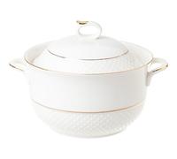 White Porcelain Soup Tureen With Lid, 2L Capacity, Retro Style, Large Serving Bowl With Lid(Gold,1.2Quarts)
