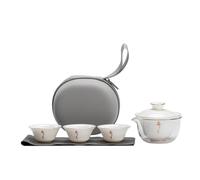 White Porcelain Travel Tea Set with Simple Cover Bowl Outdoor Portable Cup
