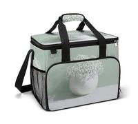 White Porcelain with Flowers Camping Cooler Bags Insulated Beach Cooler Portable Leak Proof Camping Cooler with Shoulder Strap