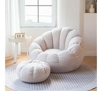 White Pouf Chair CoverBean Bag Chair No Filling Required Poufs Design Comfortable Seating Versatile Home Décor