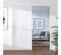 White Powder-Coated Steel Sliding Door Hardware Kit, 200 cm Rail, Smooth Quiet Operation for Barn Kitchen Study Doors, 100 kg Capacity, Stable Floor Guide