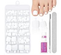 White Press On Toenails - 120pcs False Toenails With Glue, Nail File And Cuticle Pusher - Square Fake Toe Nails Extensions Kit - Full Cover Acrylic Stick On Toenails For Women Nail Art DIY Gift
