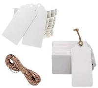 White Price Tags with String | Kraft Luggage Tags | Craft Labels | Paper Gift Tags Labels | DENSCO 100 Pcs 7 X 4 cm with Jute String DIY for Wedding Gifts (White, 7X4)