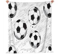 White Print Throw Blanket for Kids, Minimalism Sports Football Lines Soft Cozy Fluffy Flannel Blanket - 220 x 240 cm Warm Sofa Couch Theme Flannel Blanket for Teen Birthday Gift