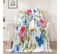 White Print Throw Blanket for Kids, Vintage Floral Rose Butterfly Soft Cozy Fluffy Flannel Blanket - 100 x 130 cm Warm Sofa Couch Theme Flannel Blanket for Teen Birthday Gift
