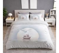 White Printing Duvet Cover Sailing Boat Seagulls Sea Sunset Bedding Decorative Comforter Cover Set Breathable Minimalist Duvet Cover Set Soft Calm Healing Nautical Bedding - Single