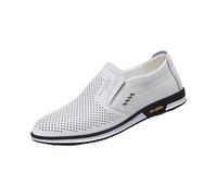 White PU Leather Shoes for Men - Classic Casual Mesh Leather Shoes Soft-Surface Low Top Business White Oxford Shoes Slip On Moccasins Dress Driving Shoes Wide Fitting Wedding Pointed Toe Loafers