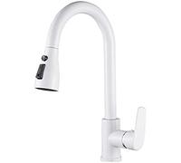 White Pull Out Kitchen Faucet Swivel Mixer Tap Hot & Cold Retractable Sink Faucet for Easy Cleaning and Cooking Modern Design and Slish