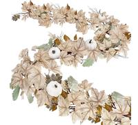 White Pumpkin Wreath, Door Wreath, Rattan, 1.7 cm, Hanging Artificial Maple Leaves, White Pumpkins Garland, Halloween Thanksgiving Decorations