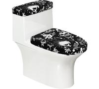 White Punk Skull Print 2 Pcs Toilet Lid Cover and Toilet Tank Lid Cover Set, Soft Stretchable Bathroom Covers, Fits Round and Elongated Toilet Seats, Washable and Decorative
