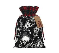 White Punk Skull Print Christmas Wrapping Bags Gift Bags With Drawstring, Xmas Party Presents And Favors
