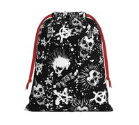 White Punk Skull Print Drawstring Gift Bags For Christmas,Holiday Party Gift Wrapping Bag Assorted Sizes