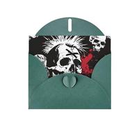 White Punk Skull Prints Pearl Paper Horizontal Festival Greeting Card for Birthday Cards and All Occasions, Dark Green