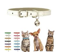 White Puppy Collar with Bell, Soft Pu Leather Kitten Dog Collars Adjustable Buckle for XXS XS Extra Small Medium Tiny Female Male Boys Girls Pets Small Cats Teacup Yorkie X-Small