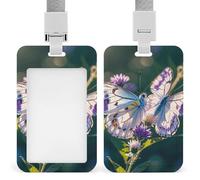 White Purple Butterflies Badge Holder with Lanyard - Waterproof Hard Plastic ID Card Holder Professional Name Tag Vertical ID Card Name Badge for Office Nurse Doctor Teacher