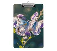 White Purple Butterflies Clipboard, A4 Acrylic Clipboard with Hanging Hole, Ultra-Light Clip Board - Holds 100 Sheets, Shatterproof Document Holder for Office, 12.5" X 8.5"