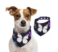 White Purple Butterflies Dog Bandanas,Summer Bandanas for Dogs Washable Adjustable Dog Triangle Scarf Bibs Cute Pet Bibs for Medium Large Dogs Puppy and Cats Medium