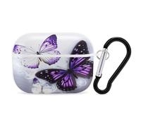 White Purple Butterflies Earbuds Organizer Shockproof Protective Airpods Pro Cover with Carabiner Clip Anti Fall Carrying Earphone Case Cover for Airpods Pro 2nd Generation White