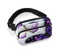 White Purple Butterflies Fanny Pack for Women, Personalized Waist Bag with Multi-Pockets for Men, Belt Bag for Travel, Crossbody Bags with Zipper, Adjustable Bum Bags for Running