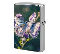 White Purple Butterflies Lighter Case Metal Protective Cover with Double-Sided Art Design, Cool Lighters Pouch Shockproof Lighter Cover for Men Women Gifts, Lighters Not Included