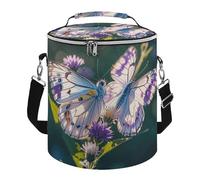 White Purple Butterflies Lunch Bag, 15L Portable Leakproof Picnic Basket with Shoulder Strap, Insulated Picnic Cooler Bag for Camping, Beach, Hiking & Groceries