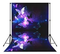 White Purple Butterflies Print 5x7ft Backdrop Curtain With Hanging Pocket Back Drop Photography Accessories For Live Streaming