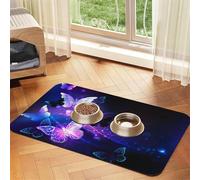 White Purple Butterflies print Cats Pet Bowl Placemat Pet Feeding Mats for Dogs, Non-Slip PU Leather Tablecloth for Pets