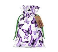 White Purple Butterflies Print Christmas Bags Holiday Present Drawstring Gift Sacks Birthday Xmas Party Favors