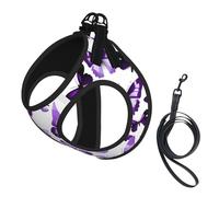 White Purple Butterflies print Dog Harness and Leash Set, Reflective Adjustable Puppy Vest for Small Medium Large Dogs, Cats