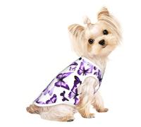 White Purple Butterflies Print Dog Lightweight Shirt,Summer Cool Breathable Dog t Shirts,Pet Sleeveless Stretchy Clothes