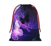 White Purple Butterflies Print Drawstring Bag wrap, String Pouches, Premium Packaging Bags for Business & Events L
