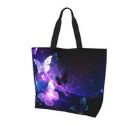 White Purple Butterflies Print Large Women Tote Bag,Ladies Shoulder Bag