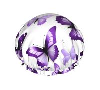 White Purple Butterflies Print Lightweight Shower Cap for Women and Men Reusable hat Soft hat and Bath Hair Cap