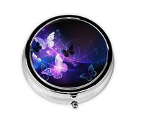 White Purple Butterflies Print Personalised Portable Pillbox with,Mini Pillbox Compact and Convenient Pill Organiser for Storing and Organising Pills