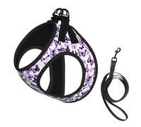 White Purple Butterflies Print Reflective Pet Leash Vest For Small Dogs & Cats, Adjustable Outdoor Walking Hiking Vest