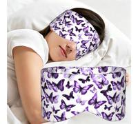 White Purple Butterflies Print Sleep Mask,Coverage Eye Mask,Soft Breathable Blindfold for Travel Nap Work