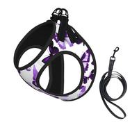 White Purple Butterflies Print Soft Mesh Dog Harness and Leash Set Pet Puppy Cat Comfort Padded Vest No Pull Harnesses