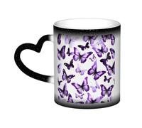 White Purple Butterflies Print Thermal Color Changing Mug, Ceramic Coffee Cup, Magic Mug for Home Office Cafe