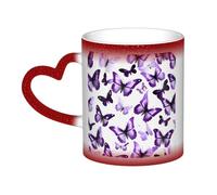 White Purple Butterflies Print Thermal Color Changing Mug, Ceramic Coffee Cup, Magic Mug for Home Office Cafe