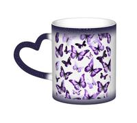 White Purple Butterflies Print Thermal Color Changing Mug, Ceramic Coffee Cup, Magic Mug for Home Office Cafe