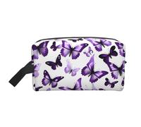 White Purple Butterflies Print Travel Toiletry Bag, Spacious Capacity Cosmetic Bag for Women Toiletry Bag for Men