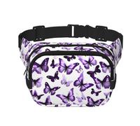 White Purple Butterflies print Womens Fanny Pack Everyday Hip Pouch Waist Bag for Travel Outdoor Running Hunting for Adult, Black, One Size