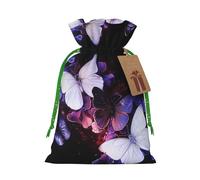 White Purple Butterflies Printed Christmas Drawstring Gift Bags-Xmas Wrapping Bags,Candy Bag,For Holiday Party Decorations,Wedding Party Supplies S Green Christmas Ribbon